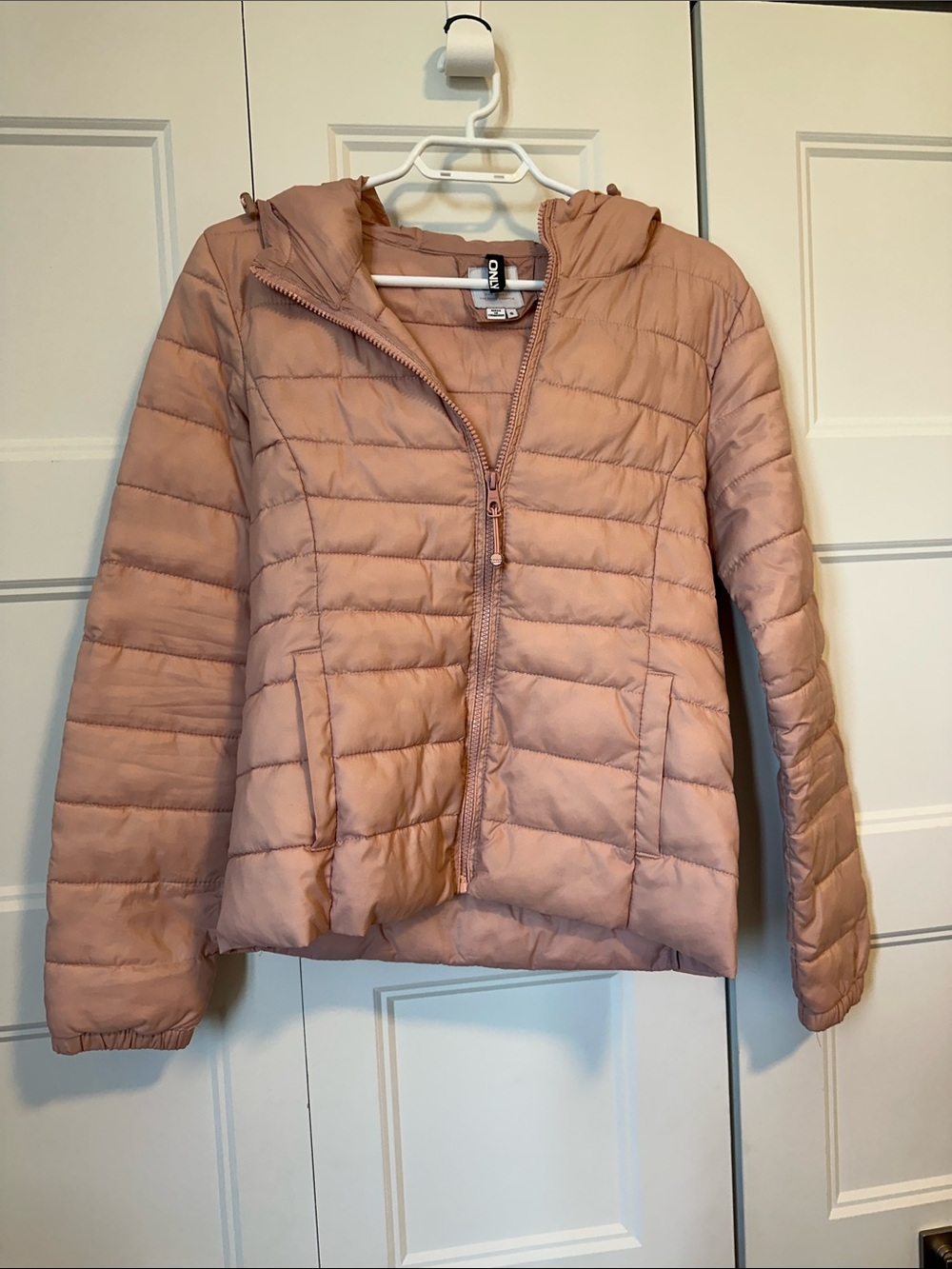 Only Blush Pink Quilted Hooded Puffer Jacket